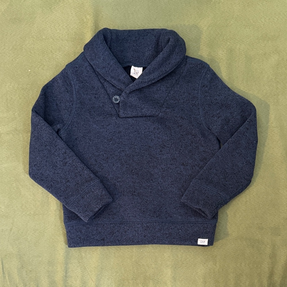 Boys Navy Blue Shawl Collar Sweater